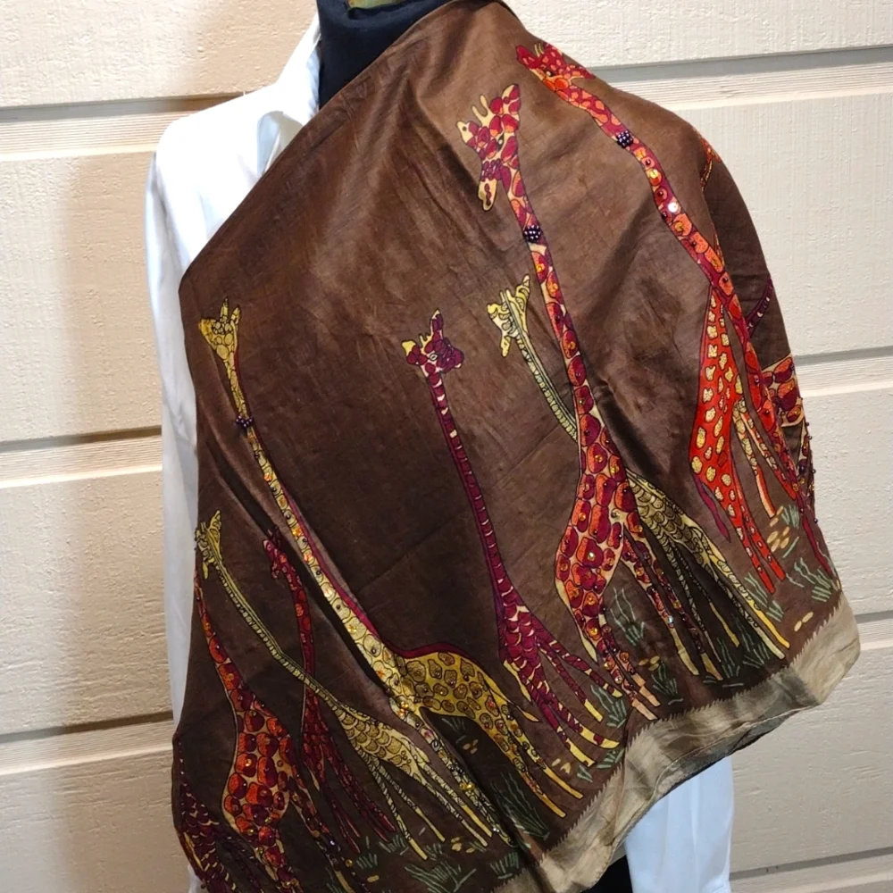 Giraffe scarf embellished with beads and sequins